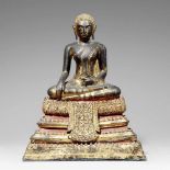 Pra Malay. Bronze. Thailand. Ratanakosin. 19. Jh.Im Meditationssitz auf einem getreppten Sockel