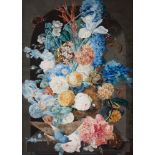 Franz Xaver PetterVase mit Blüten in einer Nische, Schmetterling und Blaufink