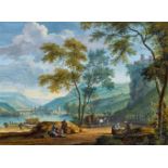 Dirck Dalens IIISüdtiroler oder Norditalienische Flusslandschaft mit Weinbergen und Weinlese