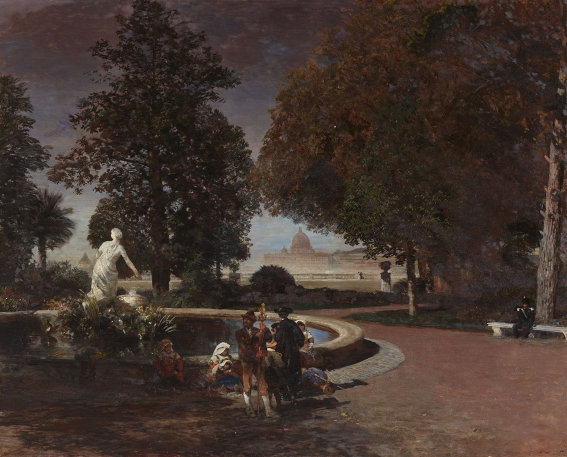 Oswald AchenbachAbends im Park der Villa Borghese mit Blick auf Sankt Peter