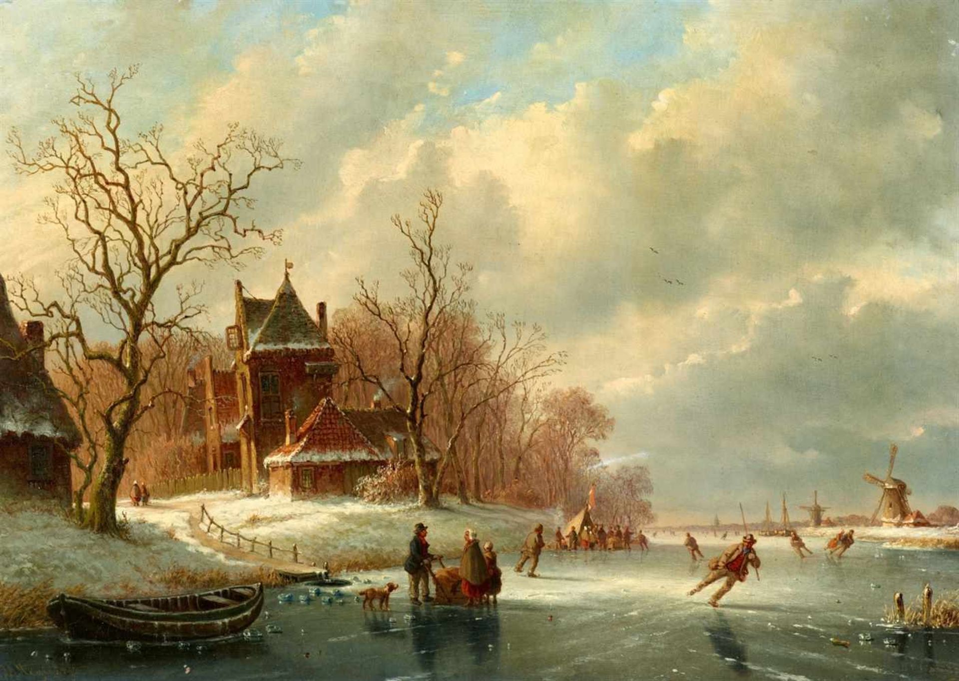 Anthony Andreas de MeyerWinterlandschaft mit Eisläufern