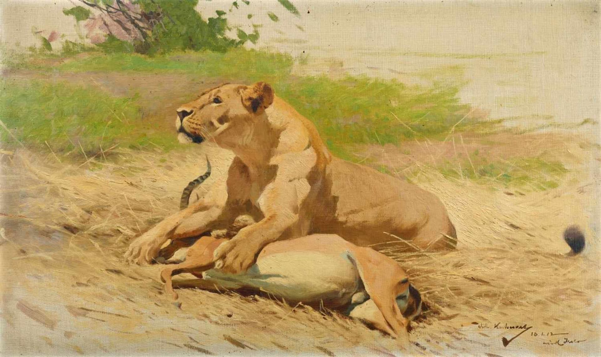 Wilhelm KuhnertLöwin mit erlegter Gazelle
