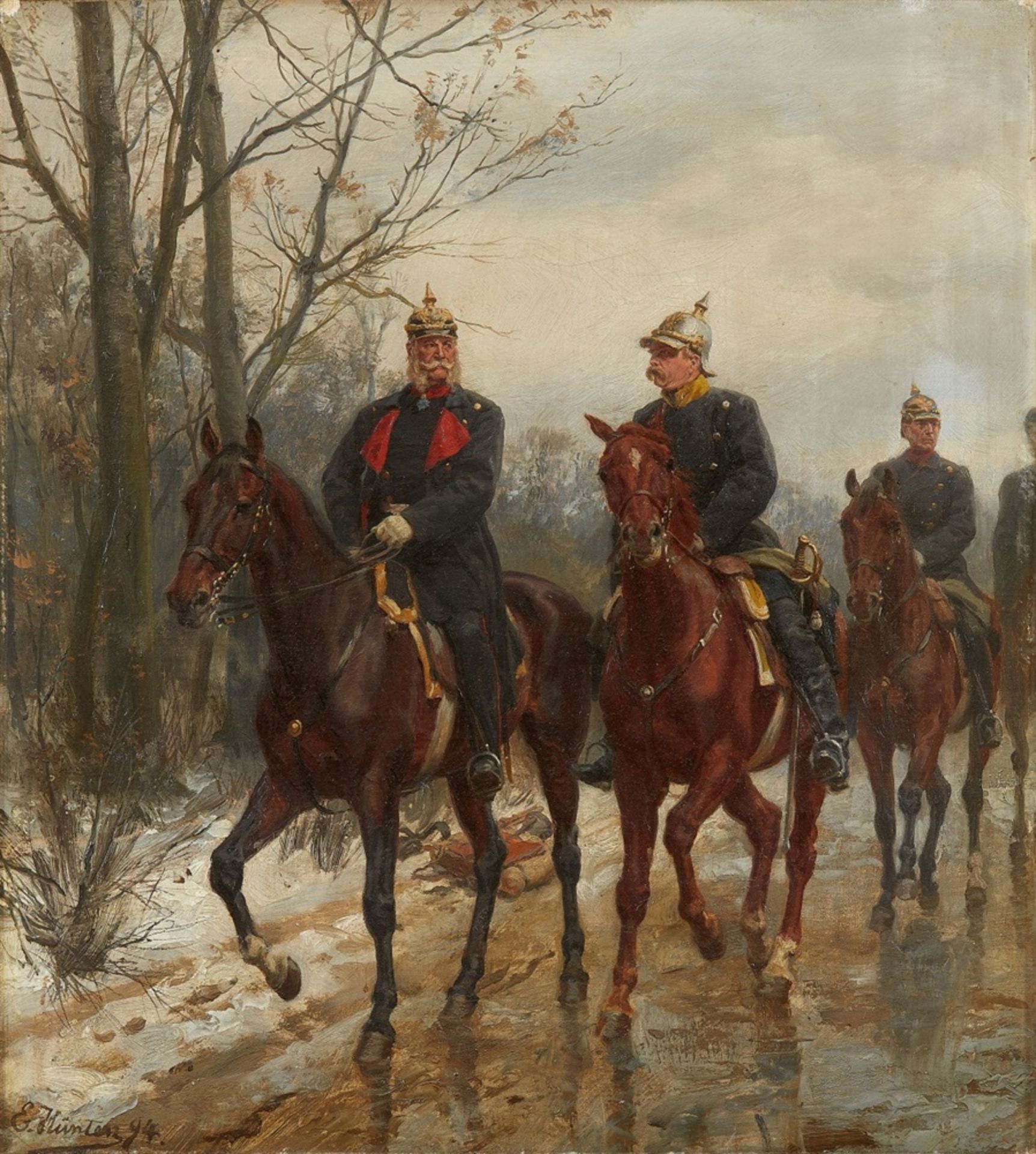 Emil HüntenKaiser Wilhelm I., Fürst Otto von Bismarck sowie Graf Helmuth von Moltke zu Pfer