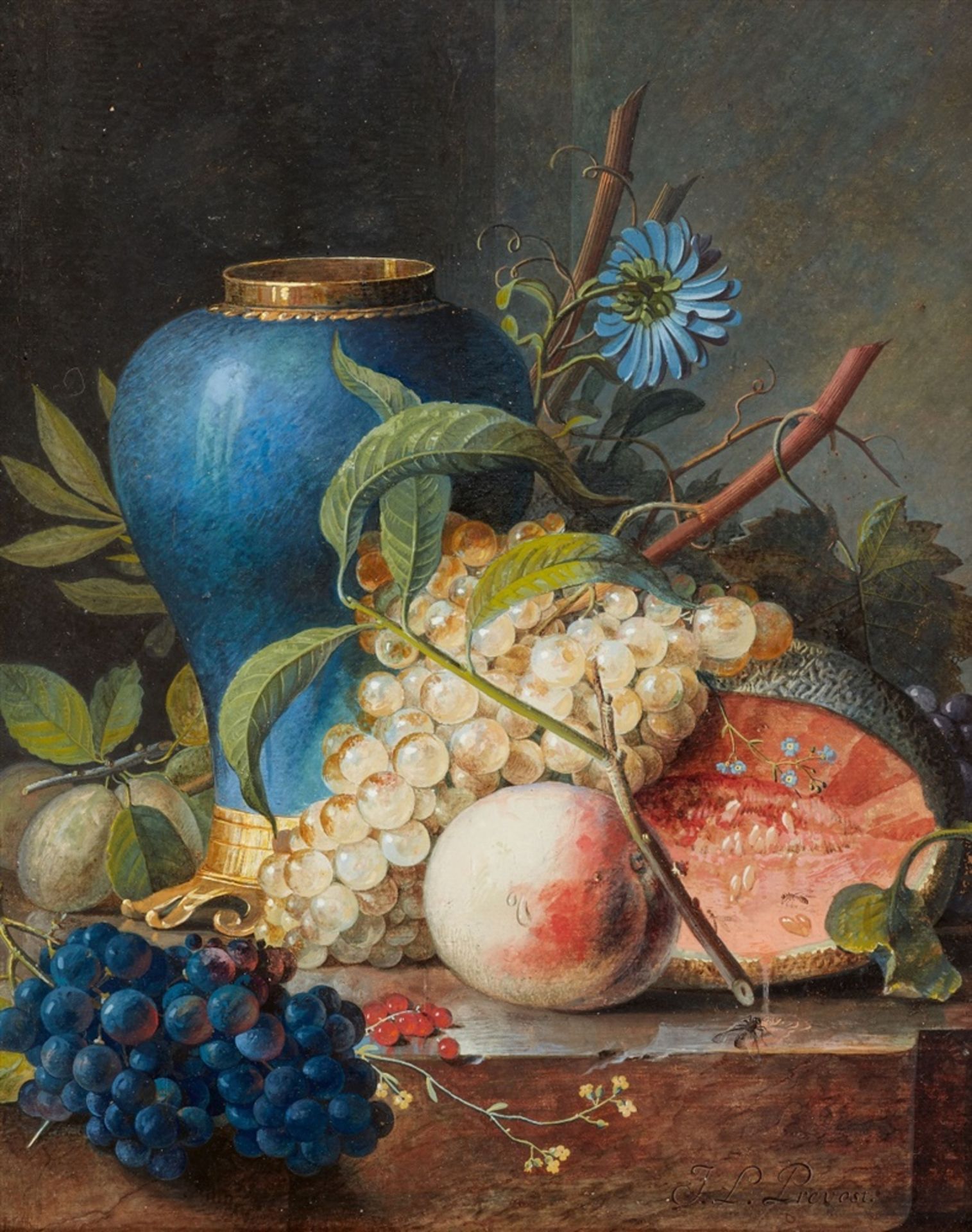 Jean-Louis PrevostStillleben mit Früchten und blauer Vase