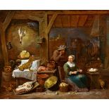 David Teniers d. J.Ländliche Küche mit Stillleben und einem Paar
