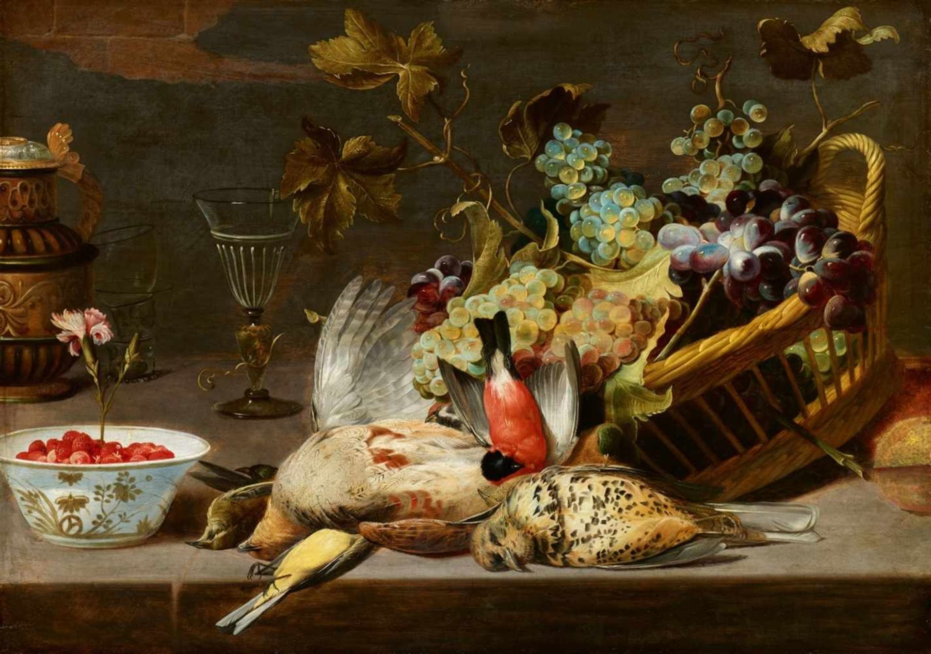 Frans SnydersStillleben mit Vögeln und Traubenkorb