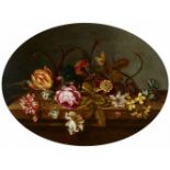 Ambrosius Bosschaert d. J.Rose, Tulpe, Iris und andere Blüten mit Raupe und Schmetterling au