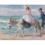 Max Liebermann"Dame in rosa Kleid auf weißem Esel" - Mädchen beim Eselreiten am Strand von