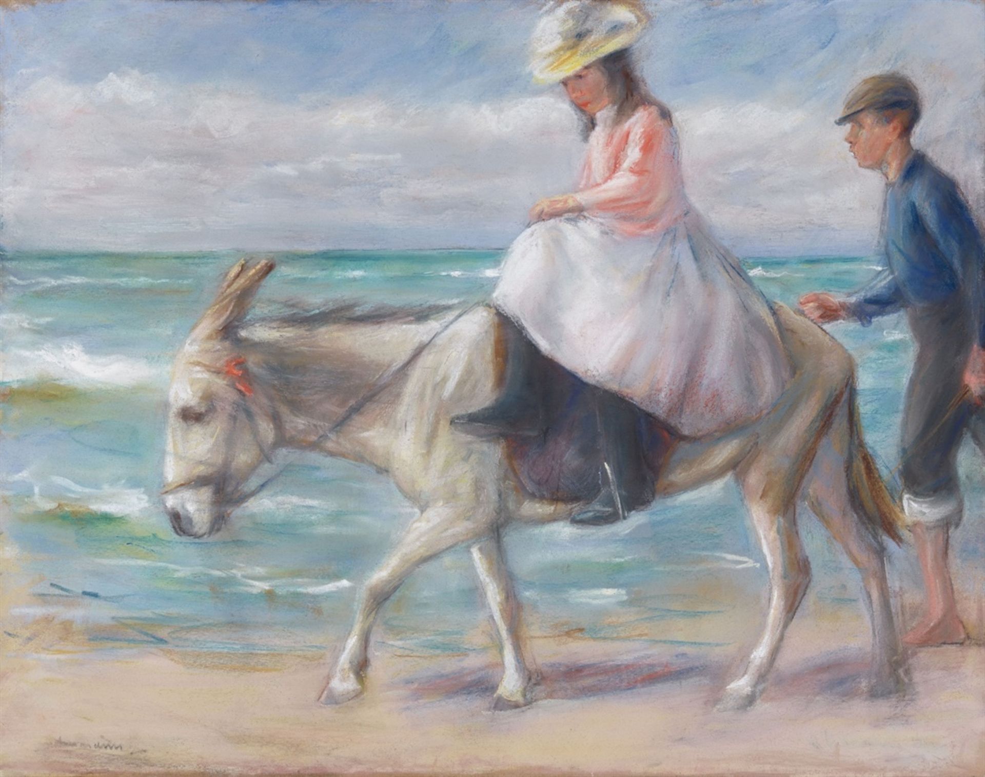 Max Liebermann"Dame in rosa Kleid auf weißem Esel" - Mädchen beim Eselreiten am Strand von