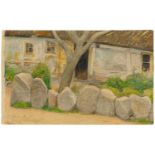 Lyonel FeiningerVillage House with Tree and Boulders