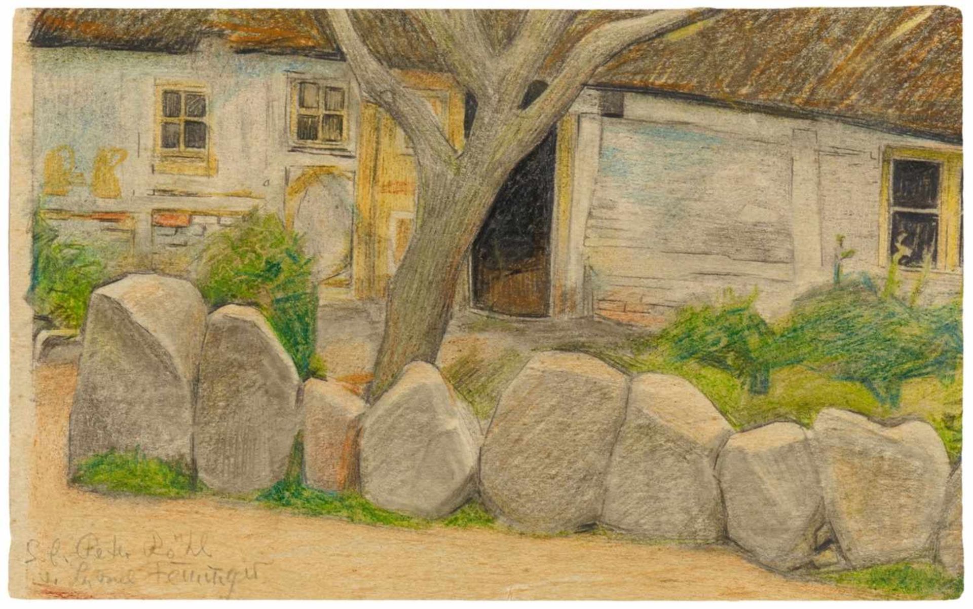 Lyonel FeiningerVillage House with Tree and Boulders