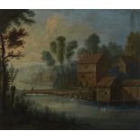 Niederländischer Meister um 1700Flusslandschaft mit Wassermühle und Wäscherinnen