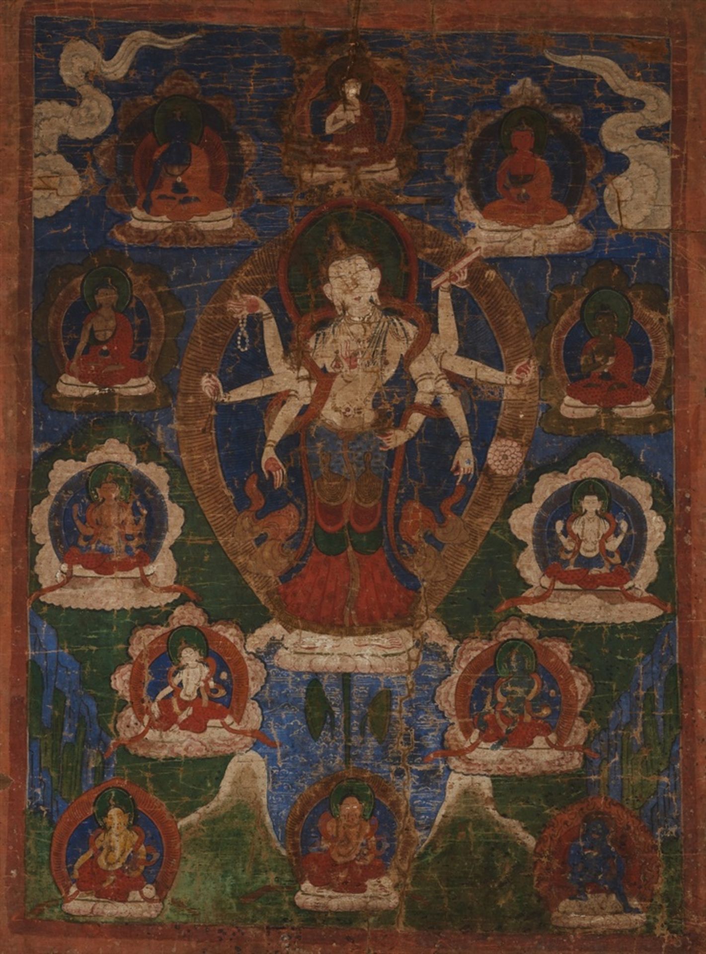 Thangka des Avalokiteshvara Amoghapasha. Tibet. 19. Jh.