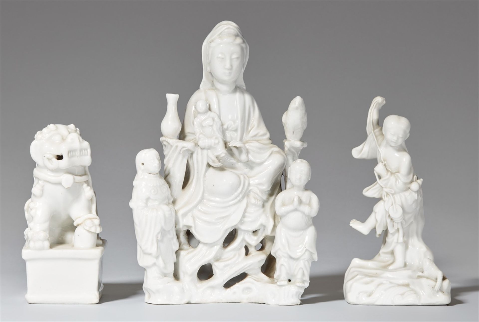 Drei blanc de Chine-Figuren. Kangxi-Periode (1661-1722) und später