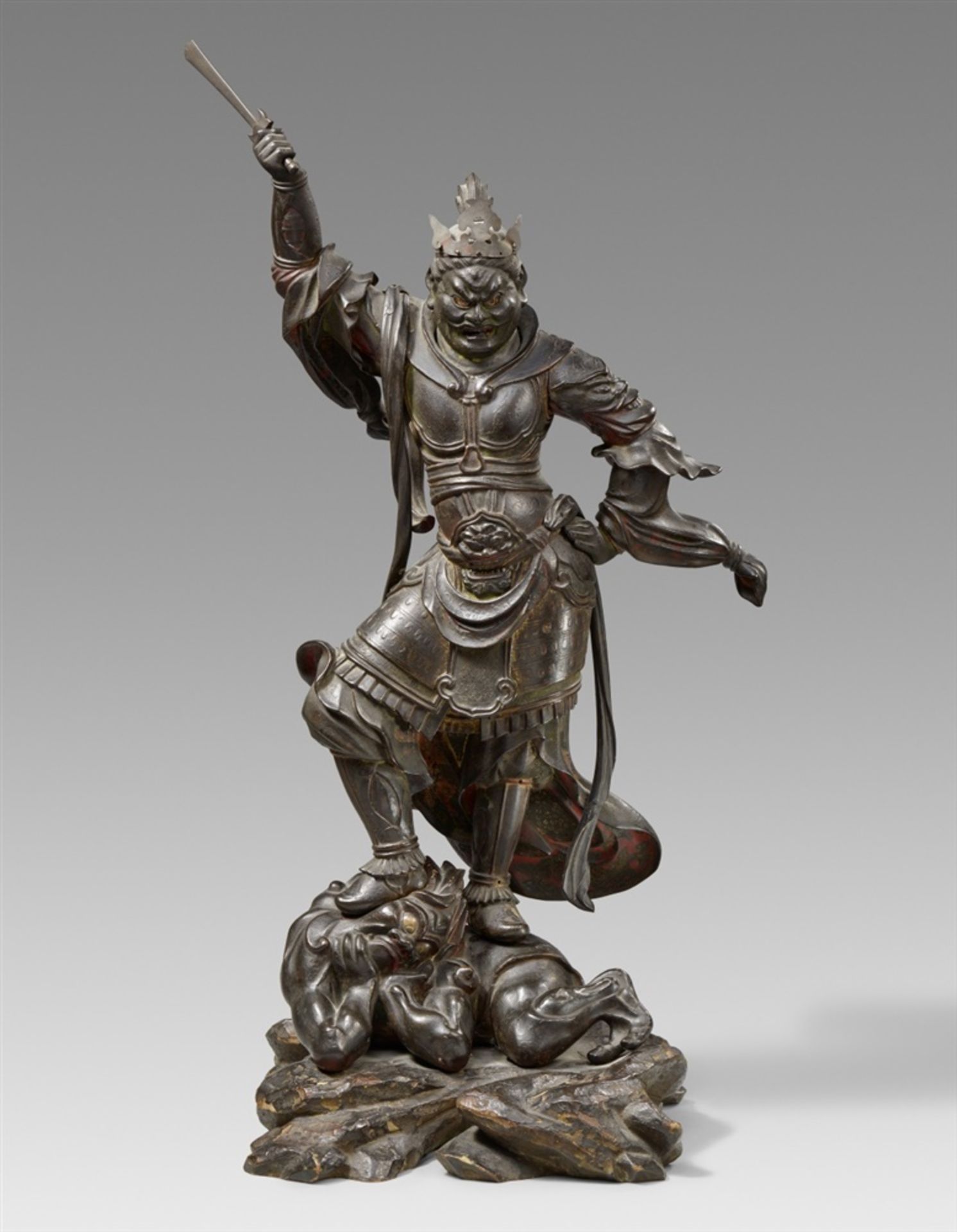Jikokuten, einer der Vier Weltenwächter (shitenno). Holz. Edo-Zeit, 18. Jh.
