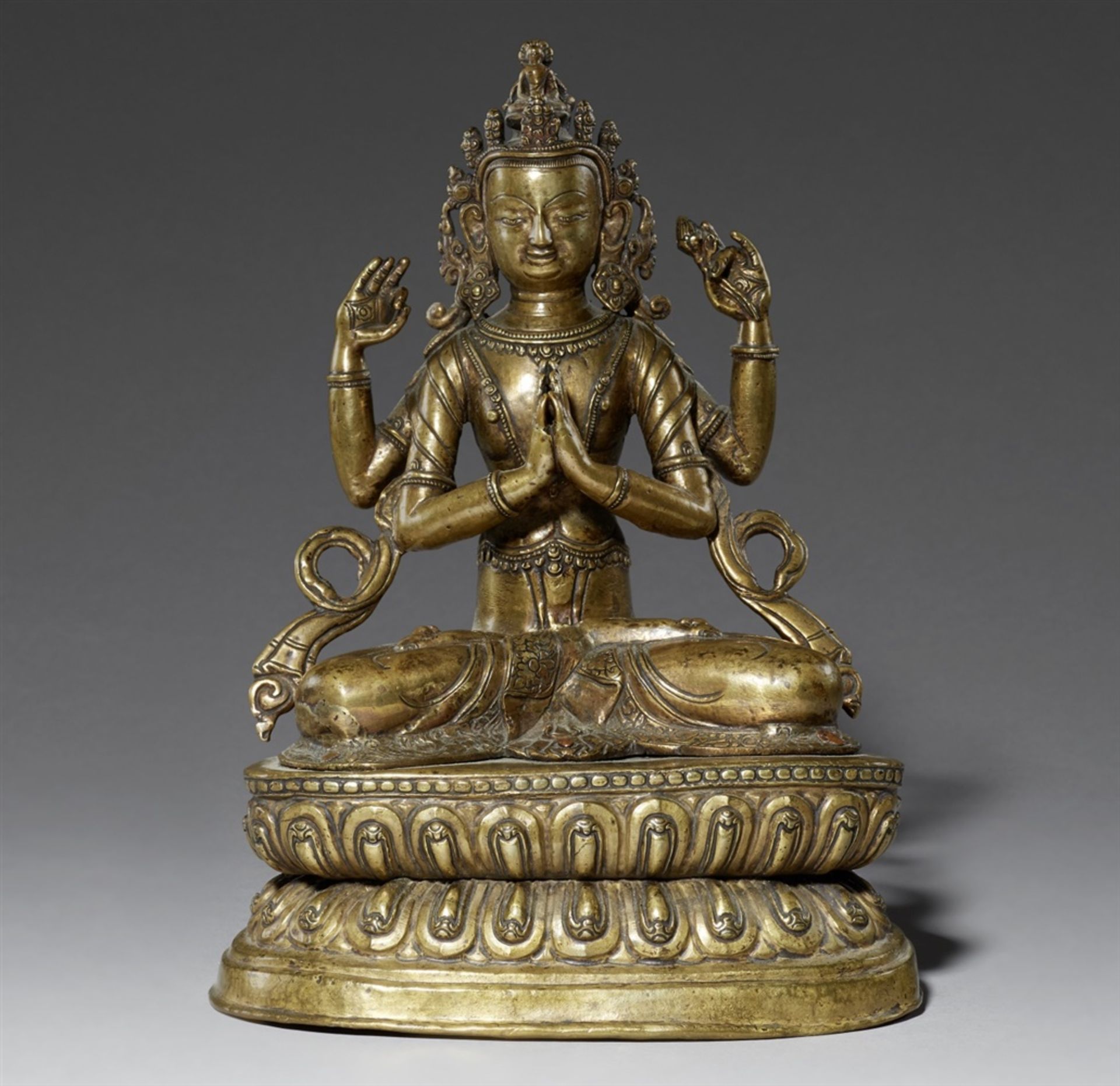 Shadakshari Avalokiteshvara. Bronze. Tibet. 17./18. Jh.