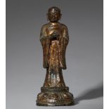 Luohan Ananda. Bronze mit vergoldeter Lackfassung. Ming-Zeit