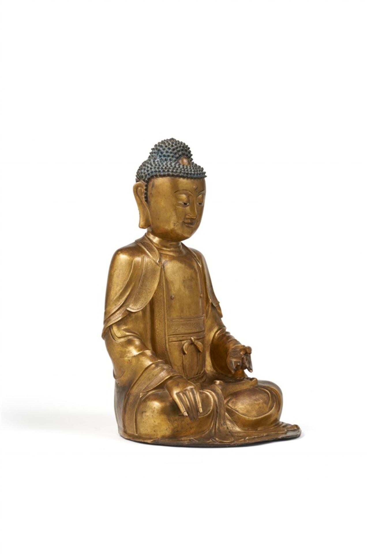 Große vergoldete Bronze Figur des Buddha Shakyamuni. 17./18. Jh. - Bild 6 aus 8