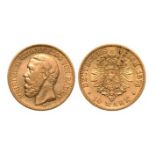 Friedrich I (1856-1907), 10 Mark 1875 G, Gold (3.98 g)