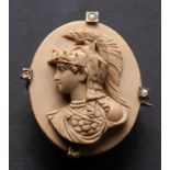 Lava stone cameo brooch about the goddess Minerva in relief profile