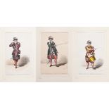 Set of three lithographed engravings formerly nuanced in watercolor, about the Swiss Guard