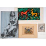 Set composed of four original draw & paintings on paper