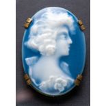 Porcelain oval brooch with lady profile