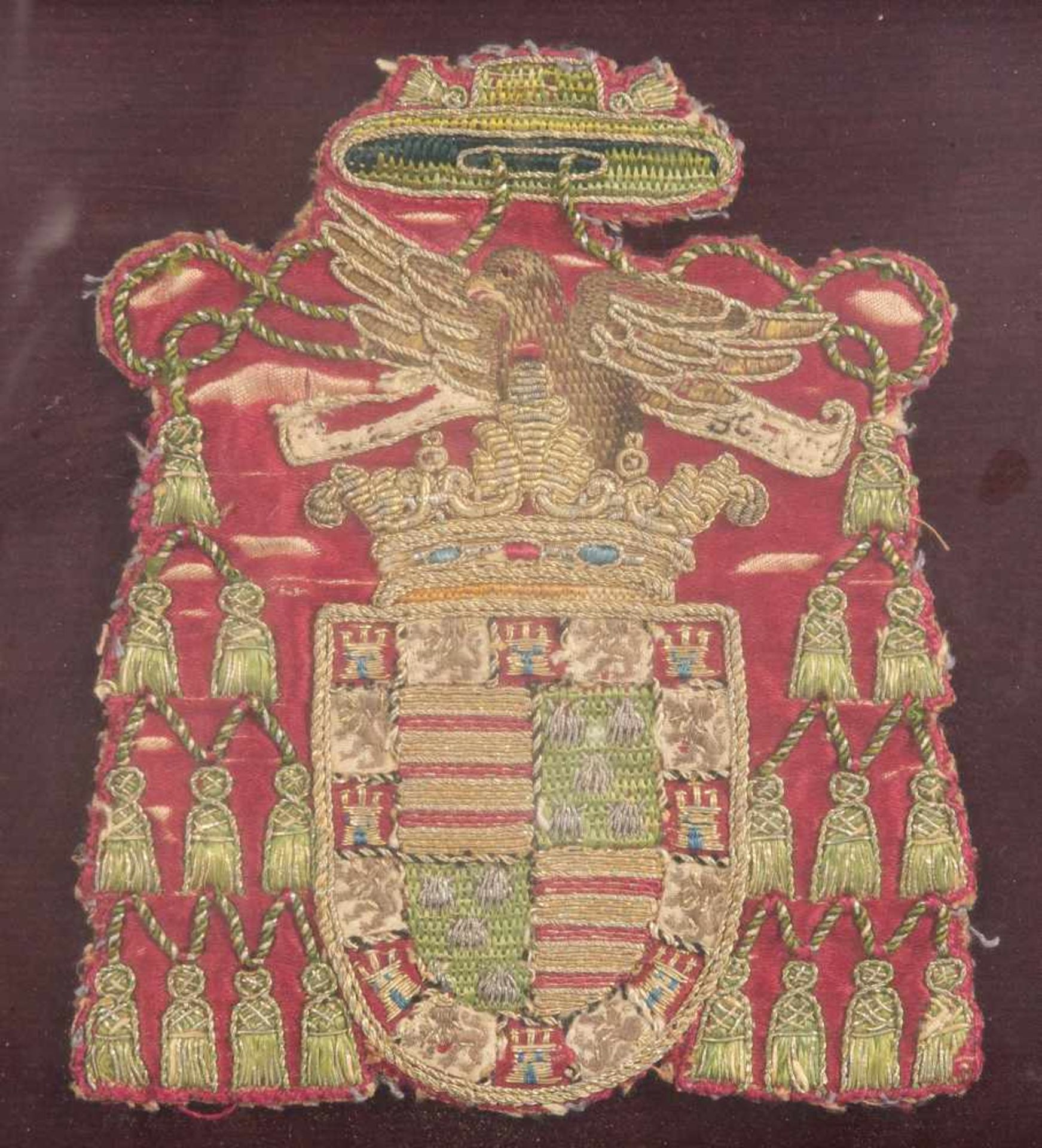 Fragment of embroidery depicting a Archbishop coat of arms. 17th – 18th century. <b - Bild 2 aus 2