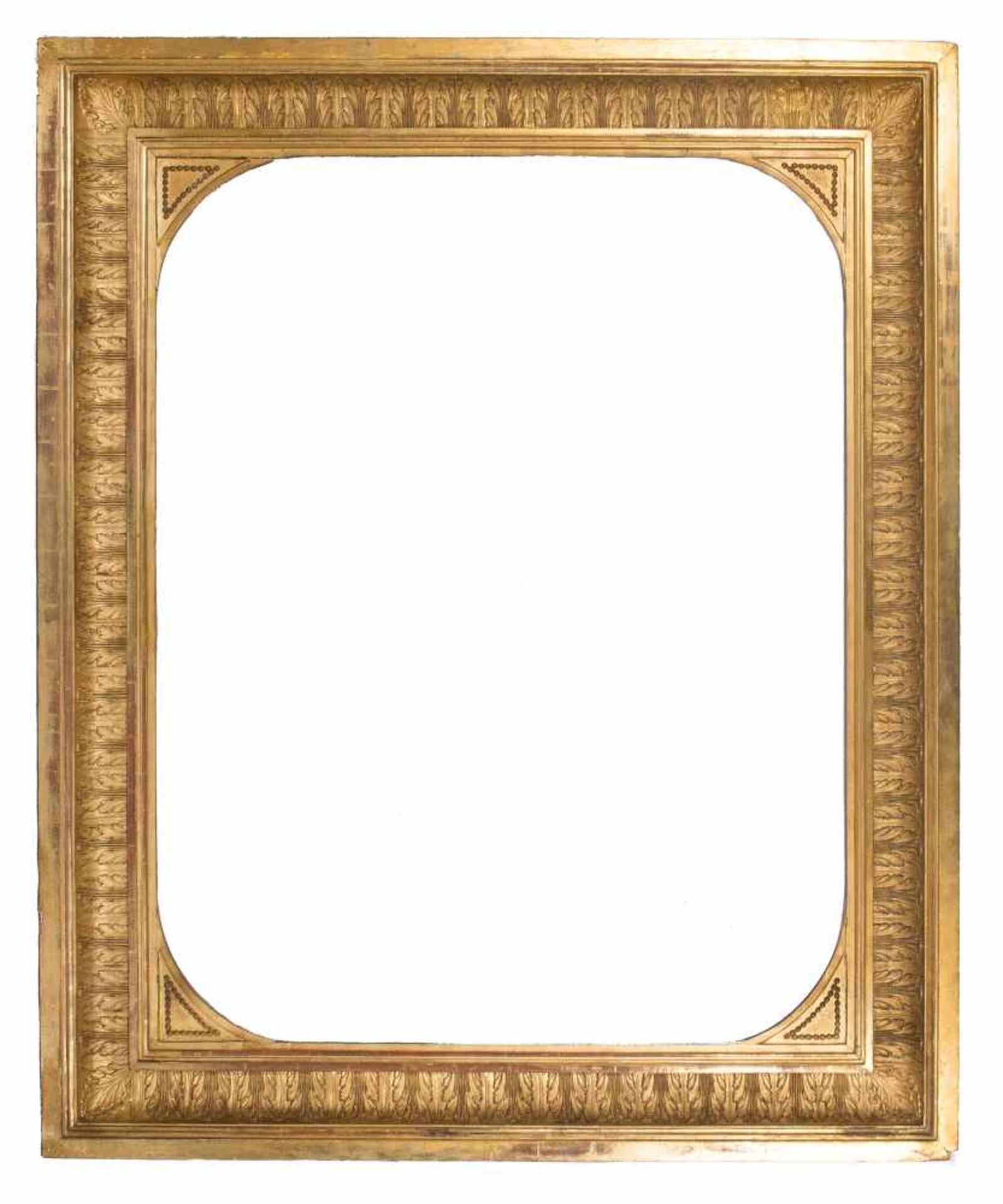 Large carved, stuccoed and gilded frame. Empire period. 19th century.