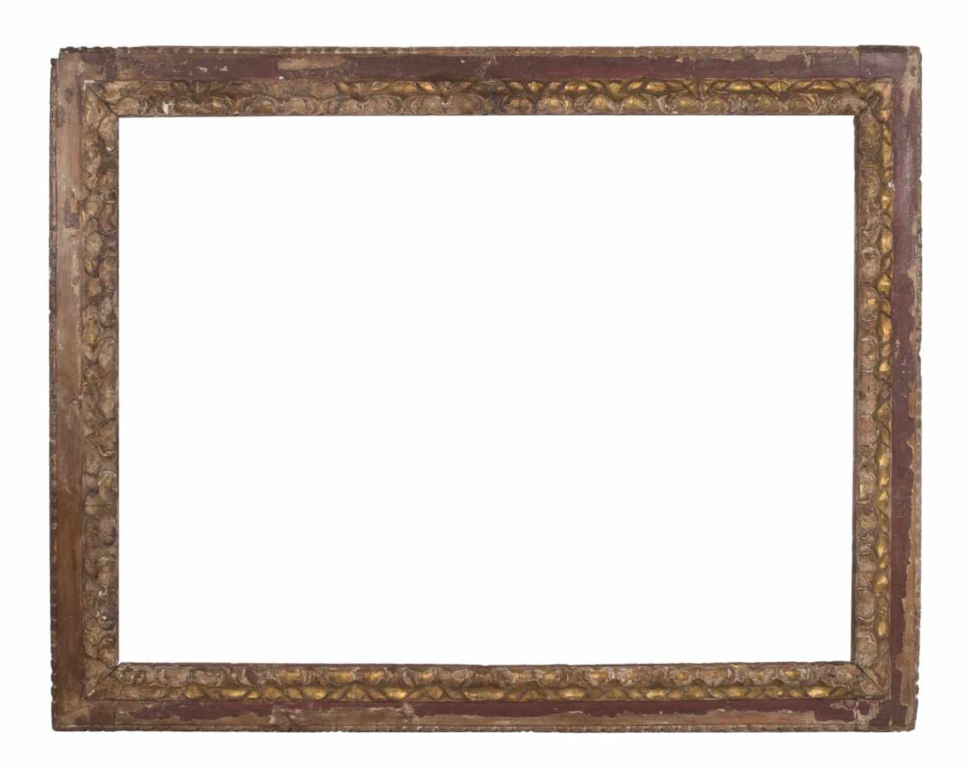 Large, carved wooden frame with polychrome and gilt residue. 17th century.