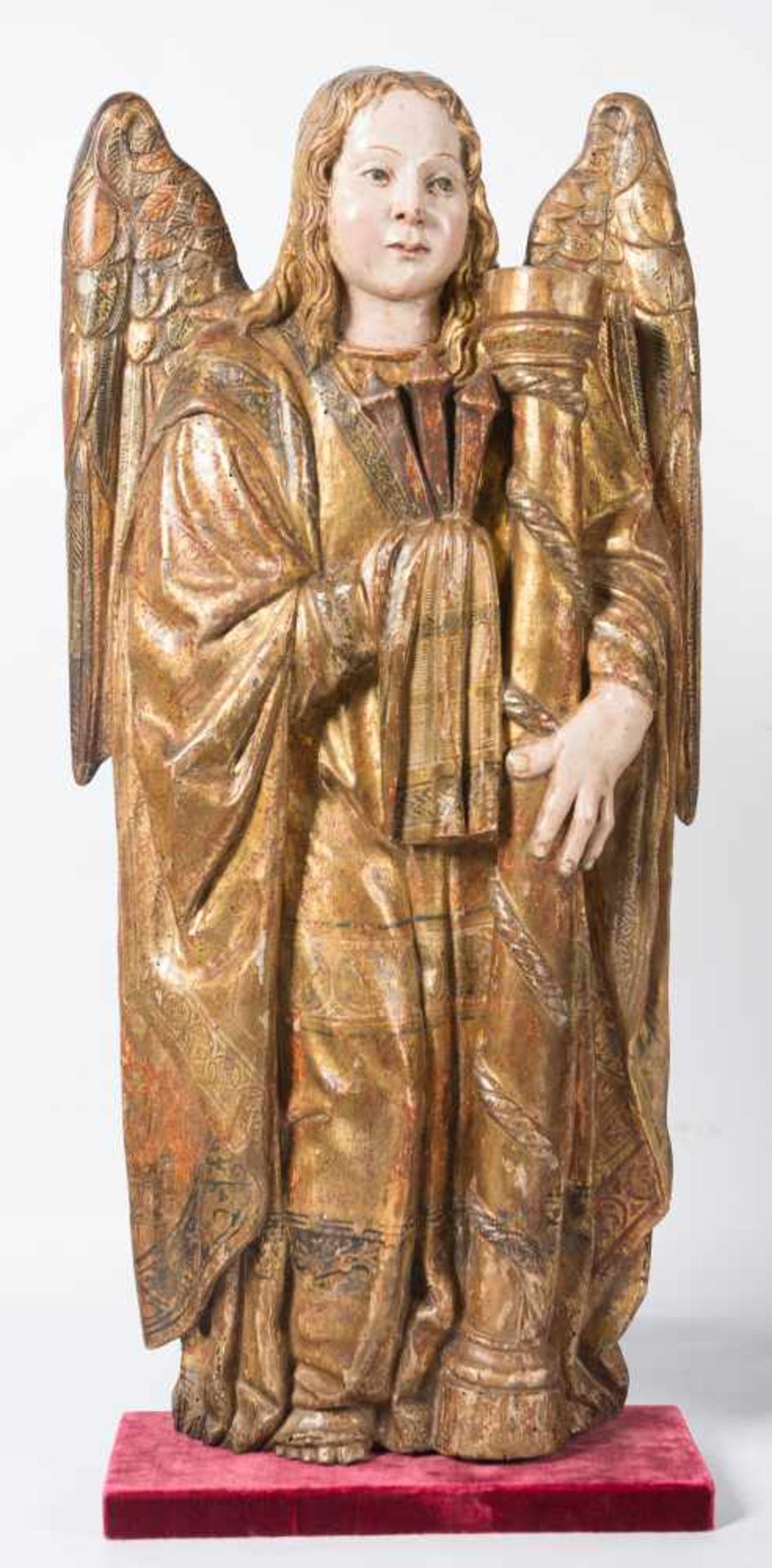 Angels. Pair of carved, gilded and polychromed wooden sculptures. Burgos. Gothic. 15th century. - Bild 3 aus 10