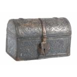 Small silver and gilded metal chest with iron fittings. Spain. 17th century.
