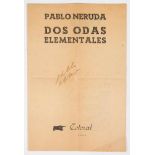 Neruda, Pablo. “Dos odas elementales”. 1st edition. Totoral, Cordoba, Argentina. Published by