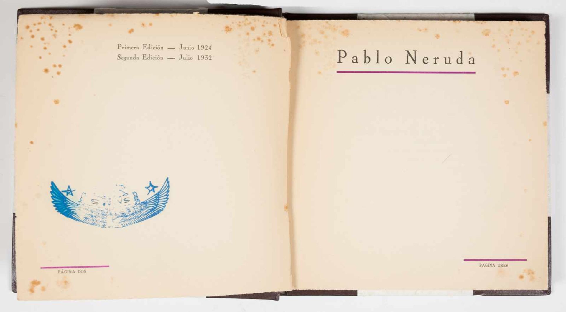 Neruda, Pablo. "Veinte poemas de amor y una canción desesperada". (Twenty Love Poems and a Song of - Bild 2 aus 8