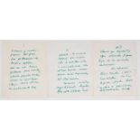Neruda, Pablo. Poema a Alicia Penalba (1972). Text handwritten by Pablo Neruda. Essay with