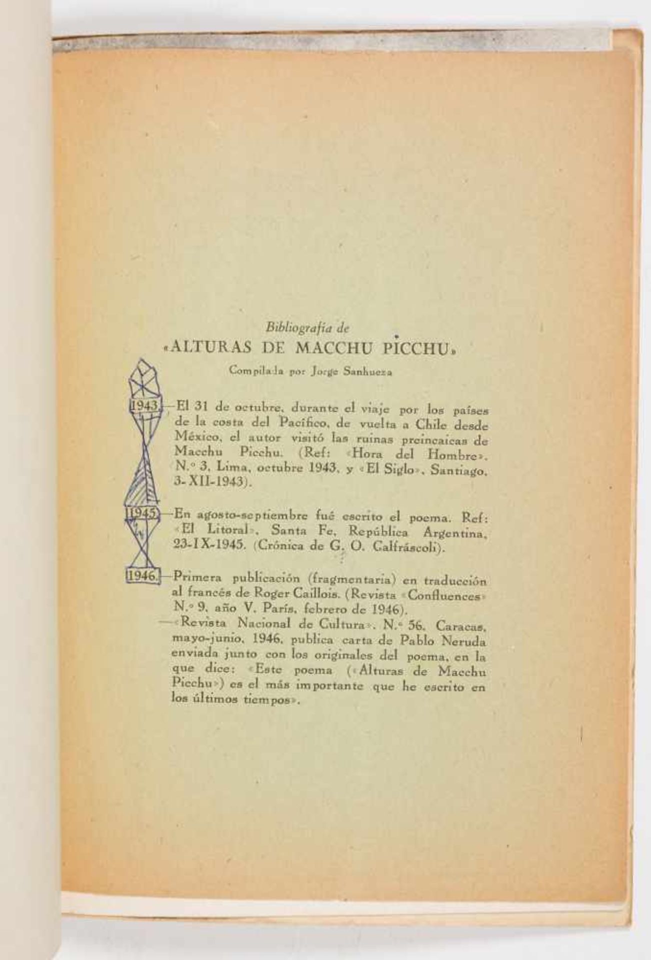 Neruda, Pablo. "Alturas de Macchu Picchu" (The Heights of Macchu Picchu). 1st edition. Santiago de - Bild 4 aus 4