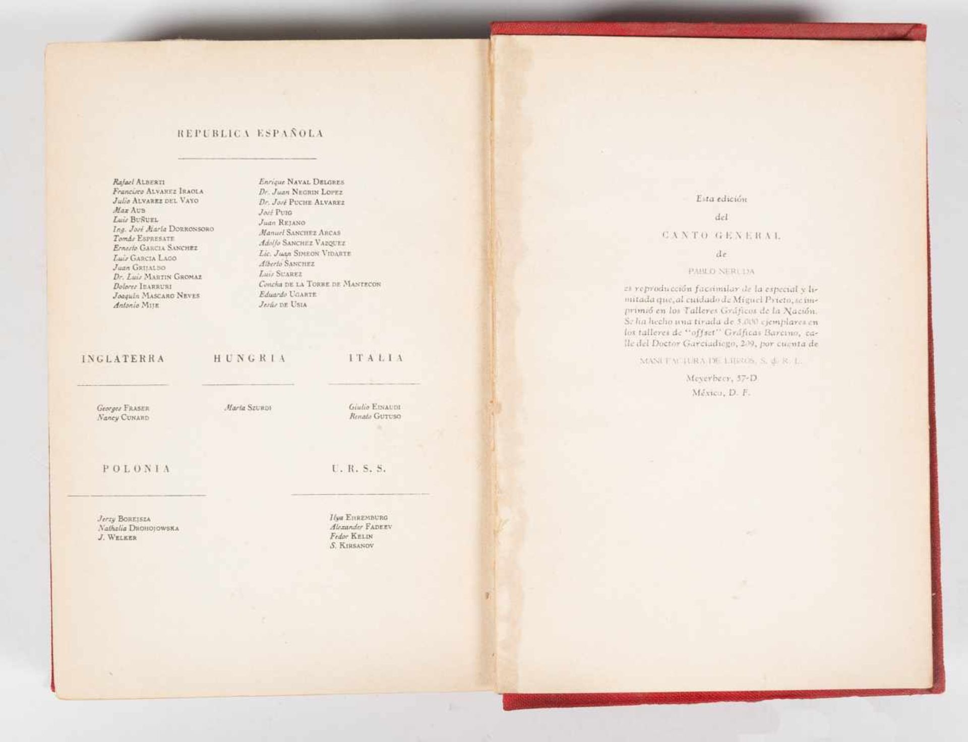 Neruda, Pablo. "Canto general" (General song). 2nd edition. Mexico. Océano, 1952. 597 pages. 18 x 12 - Bild 3 aus 4