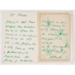 Neruda, Pablo. “El mar”. Handwritten poem. Paris 1972. 4 pages.Poem, handwritten in green ink on a