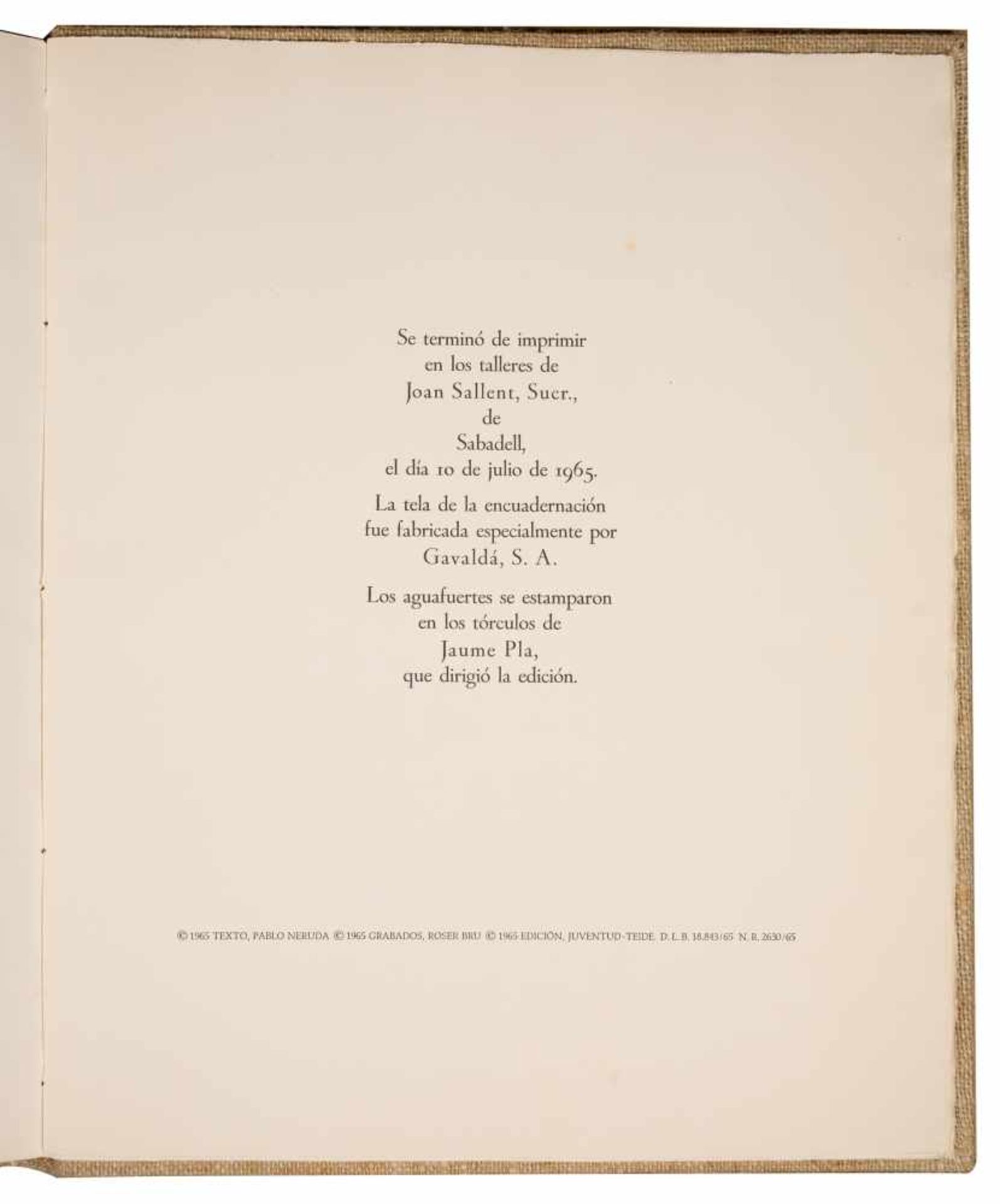 "Diez odas para diez grabados (Ten odes for ten prints)." Neruda, Pablo and Bru, Roser. 1st edition, - Bild 4 aus 12