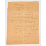Letter from Miguel Hernández to Pablo Neruda. Dated in Madrid, 8th September 1938. Handwritten