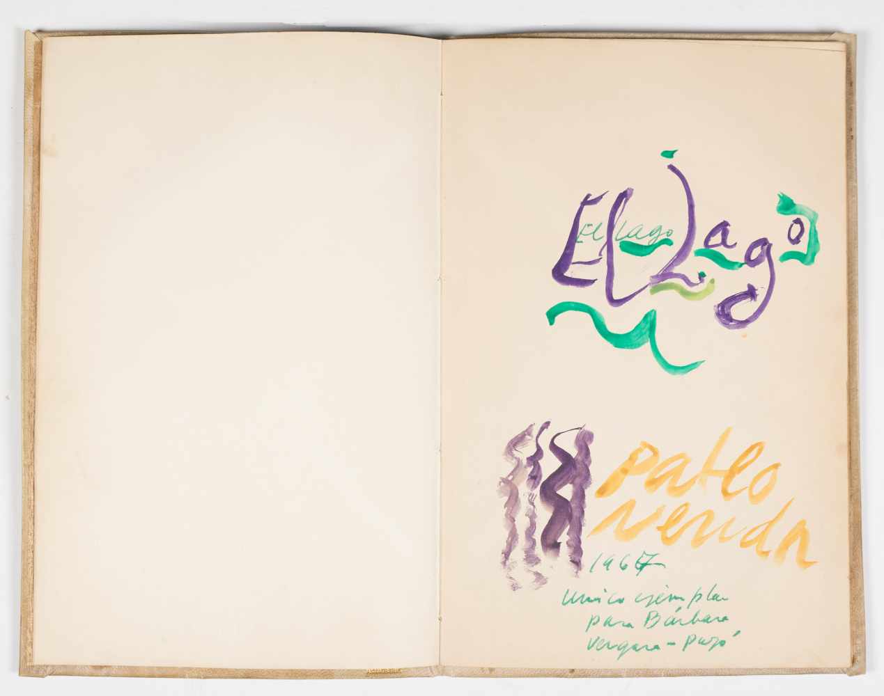 Neruda, Pablo. " El lago". Handwritten poem. 1966. 31 x 20 cm. Original version of a poem included