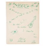 Neruda, Pablo. Caligrama para Violeta Parra. 1966. Poem handwritten in green ink. 31x24 cm. On