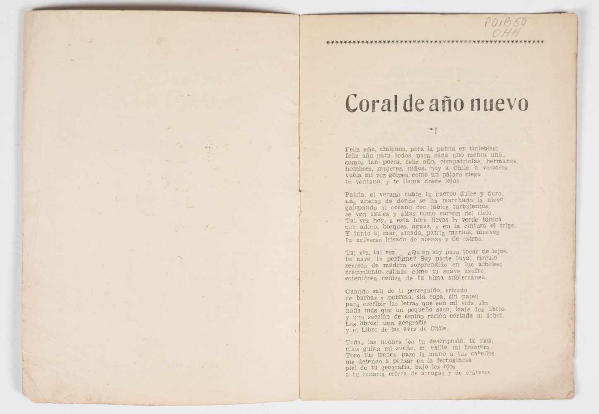 Neruda, Pablo. "Coral de año nuevo para la patria en tinieblas". 1st edition. Santiago de Chile: - Bild 3 aus 4