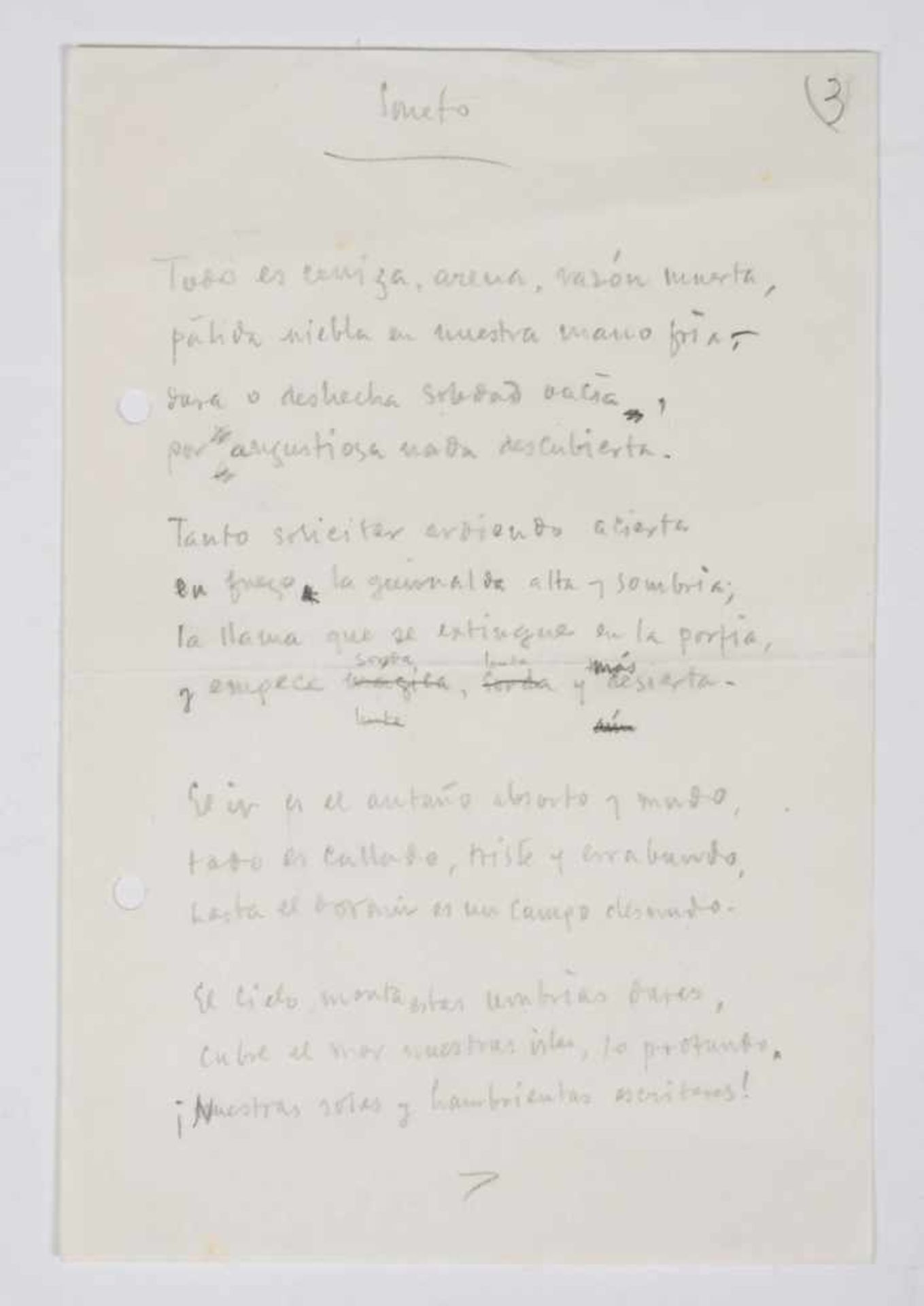 Manuscripts. Molinari, Ricardo E. Text by Ricardo E. Molinari to Pablo Neruda. Sonnet. 4 pages 20 - Bild 5 aus 8