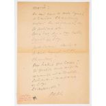 Letter handwritten in black ink by Pablo Neruda addressed to “María” in which he explains that “en
