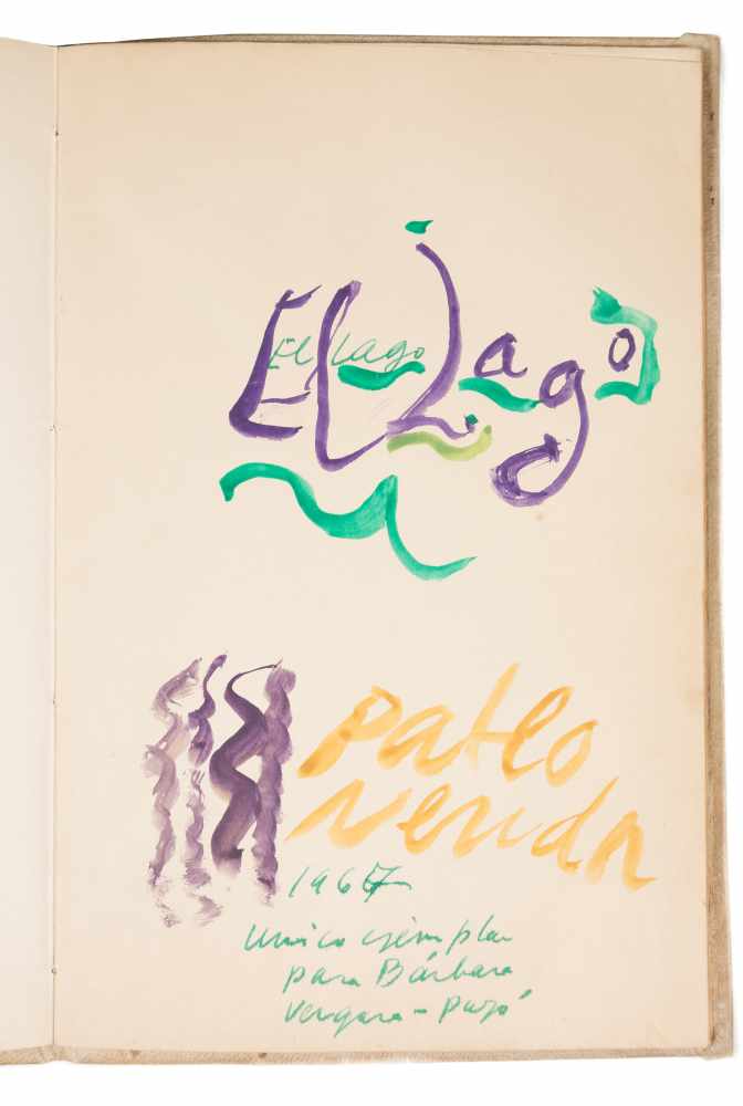 Neruda, Pablo. " El lago". Handwritten poem. 1966. 31 x 20 cm. Original version of a poem included - Image 2 of 8