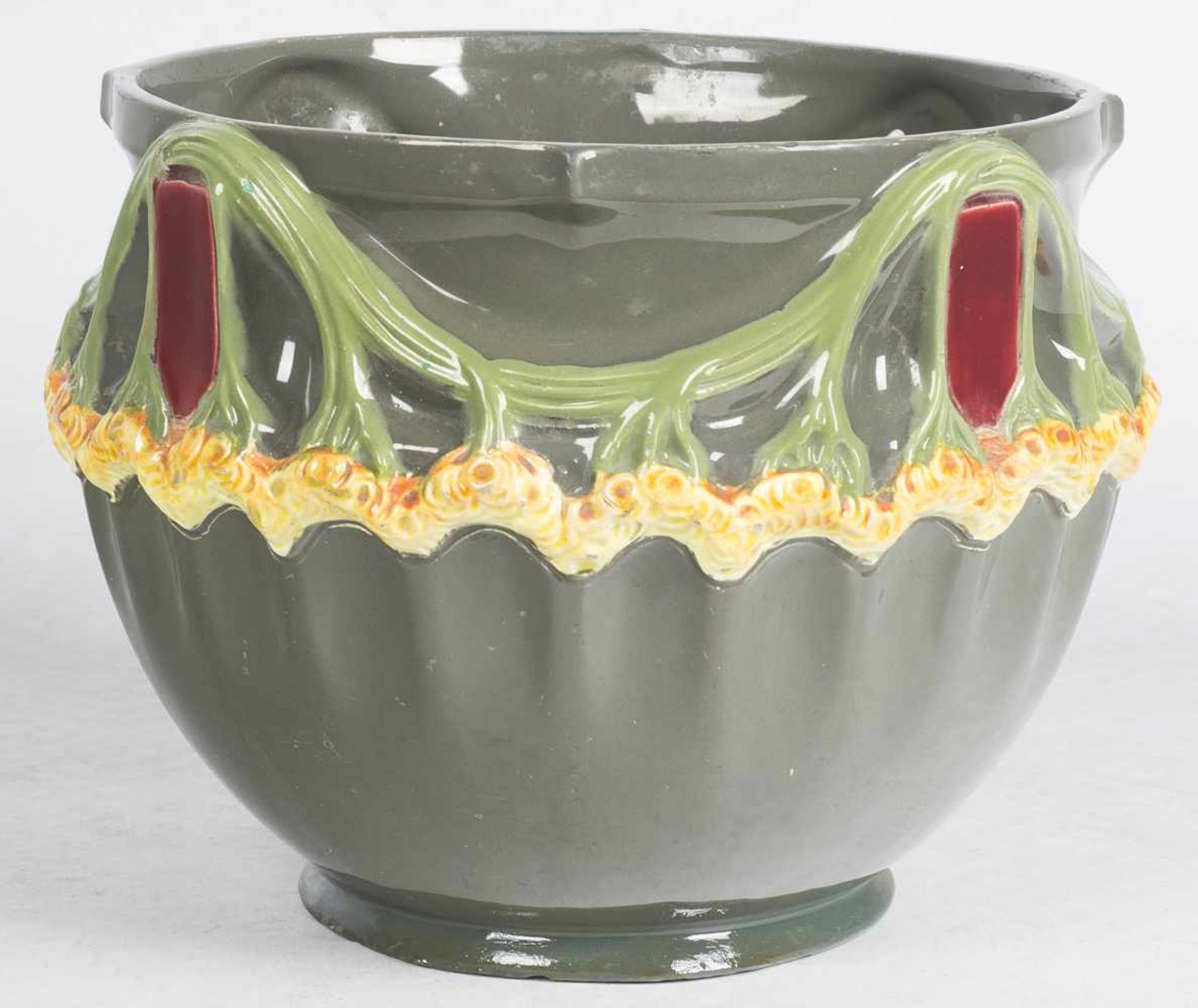 Pottery Cache-pot. Manufactured by Julius Dressler. Bohemia. Art Nouveau. Circa 1900.