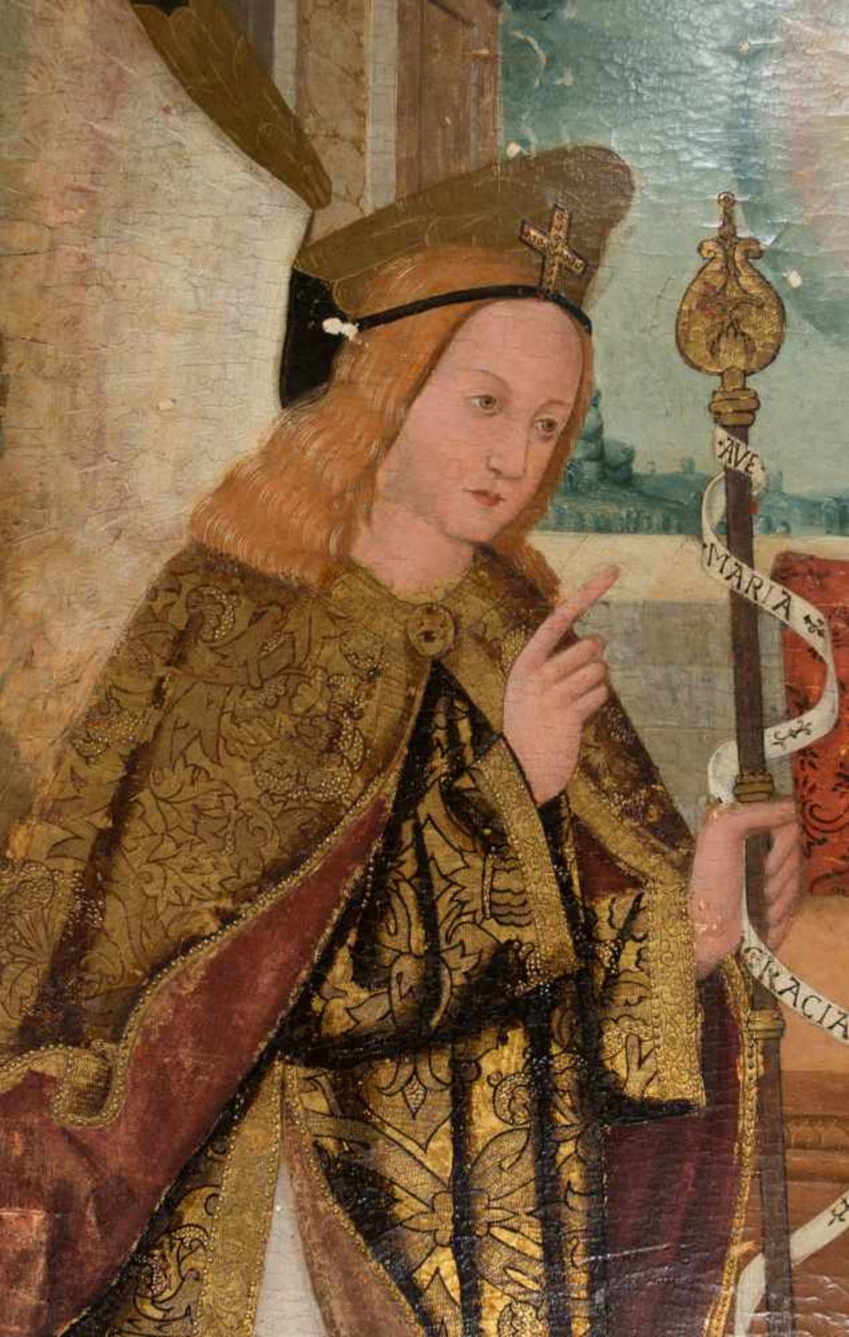 15th century Spanish School. "Annunciation"Tempera and gold on panel. 153 x 87 cm.15th century - Bild 4 aus 6