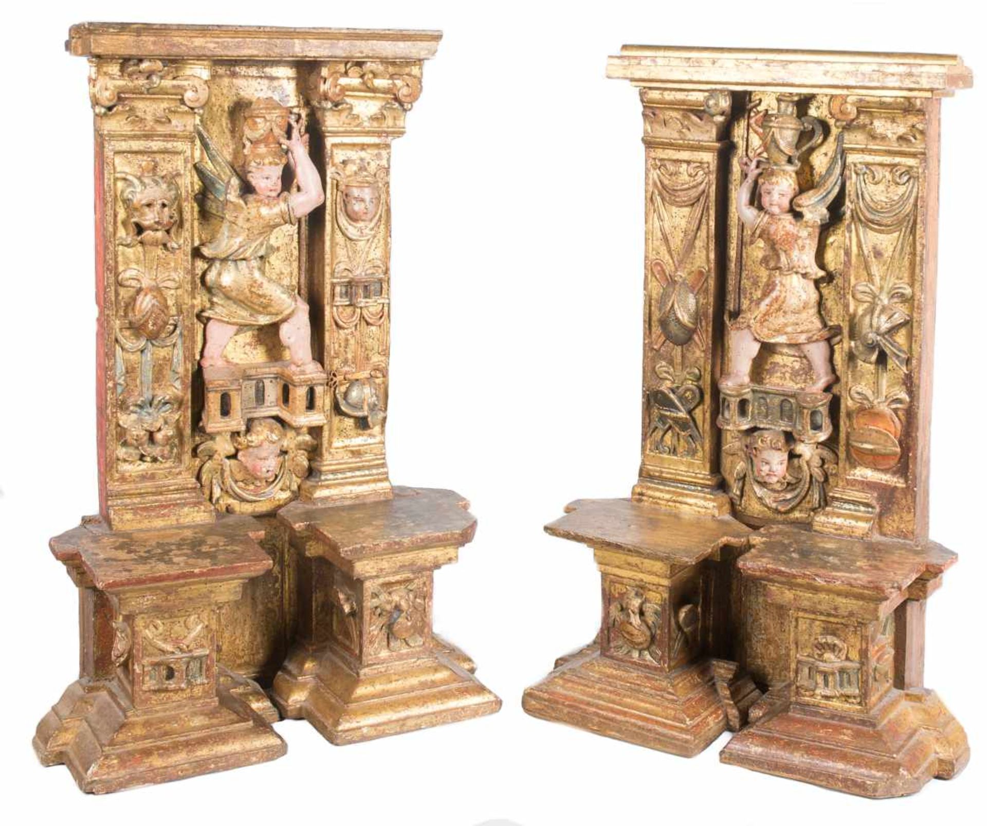 Pair of sections from an altarpiece made of carved, gilded and polychromed wood. Castilian School. - Bild 2 aus 7