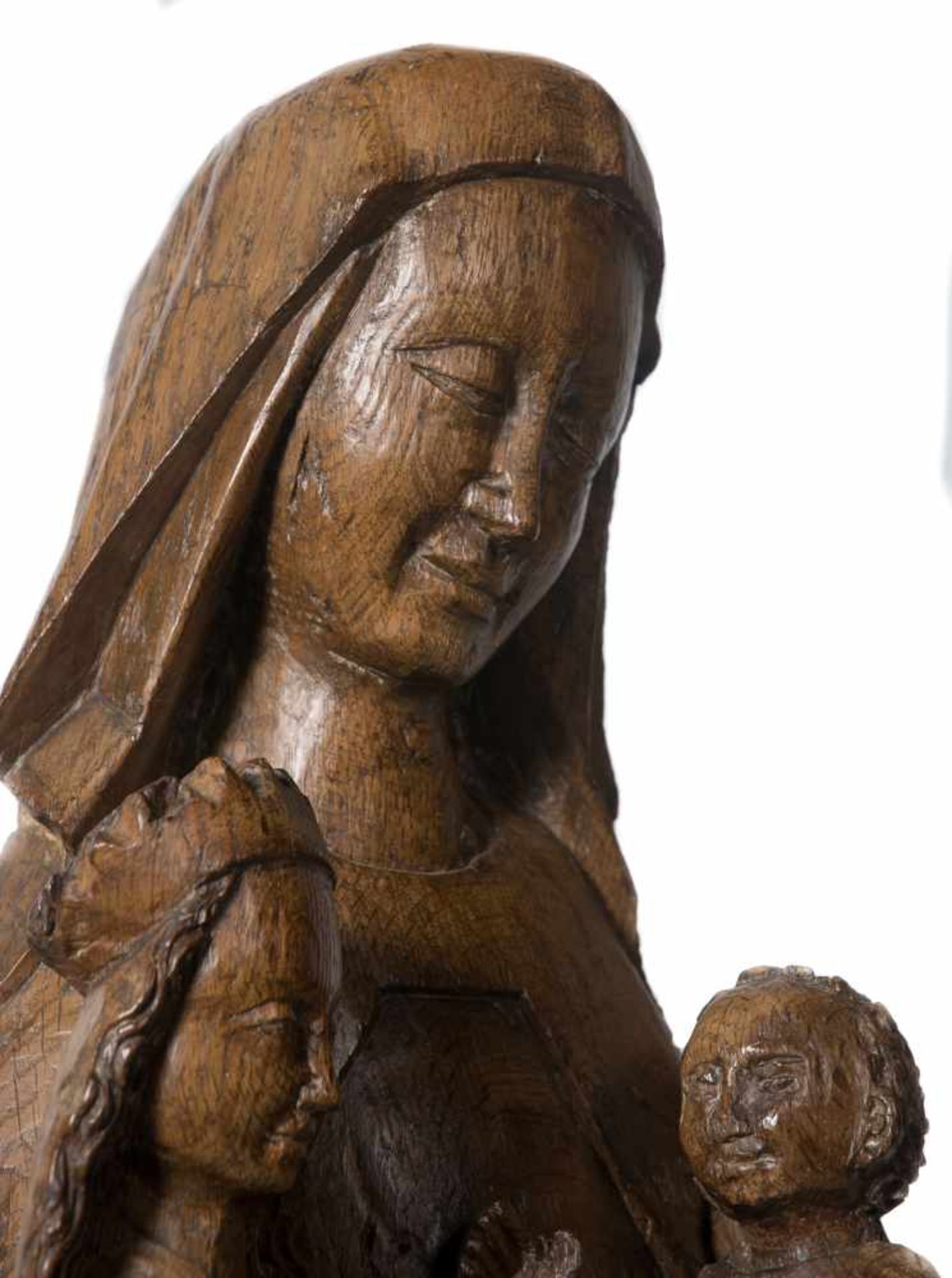 "Virgin and Child with Saint Anne". Carves wooden sculptural group. Flemish school. Gothic. 15th - Bild 8 aus 9